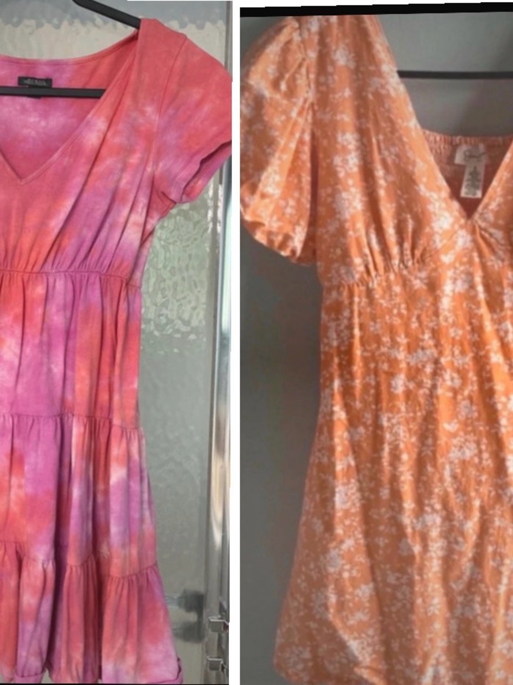 Jessica Simpson Wild Fable Pink & Orange Tie-Dye V-Neck Tiered Mini Dress lot S